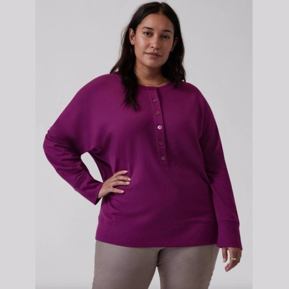 NWT Athleta Oversized Long Sleeve Balance Henley Sweatshirt in Exotic Fuchsia 3X